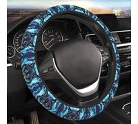 Car Elastic Steering Wheel Cover Universal 15 Inch Vehicle Stretch Steering Wheel Cover Protector Wolf Head in Blue Flames Auto Protective Cover Novelty Car Interior Accessories for Men Women
