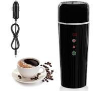 Car Electric Kettle, 12V/24V 420ml Portable Water Boiler Cup with Temperature Adjustable, IPX7 Waterproof 304 Stainless Steel Liner with Cigarette Lighter, Built-in Magnetic Induction Stirring
