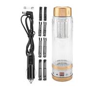 Car Electric Kettle 12V 24V 95W Portable Travel Water Heating Cup with Digital Display for Boiling Water Tea Coffee Milk in Car Silver Black 420ml (Gold)