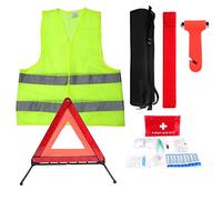 Car Emergency Kit, Warning Triangles for Cars, Roadside Assistance Tool Kit Car Breakdown Tool Set with Warning Triangle Visibility Vest First Aid Kit Safety Hammer for European France Driving Travel