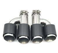 Car End Pipes Left Right Universal 63mm Black Stainless Steel Double Outlet Car Muffler Exhaust Tip End Tail Pipe Modified Tail Tip Tail Pipe Exhaust Pipe Cap(51 IN 76 OUT)