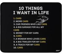 Car Enthusiast Gaming Mouse Pad, Black, 9.5x7.9 Inches, Washable, Durable Edges, Humorous 10 Things I Want in Life Car List Design Mousepad