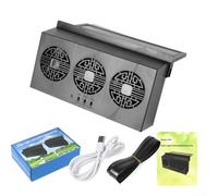 Car exhaust fan with solar panel and USB backup power for continuous ventilation, featuring three sided design and dual exhaust vents for airflow (Black)