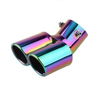 Car Exhaust Muffler 1PC 2.5" Inlet Decoration Chrome Tail Pipe Car Styling Exhaust Trim Muffler Stainless Steel Curved Double Outlet Car Exhaust End Pipe(Neonchrome bent)