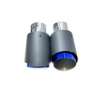 Car Exhaust Muffler 1Piece Car Straight Flange Matte Carbon Fiber Blue Stainless Steel Single Exhaust Pipe Muffler Tip For Any Car(ID 76MM-OD 89MM)