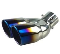 Car Exhaust Pipe Universal Car Inlet Double-Barrel Rear Exhaust Tip Tail Pipe Muffler Outlet Stainless Steel Accessories(Blue B)