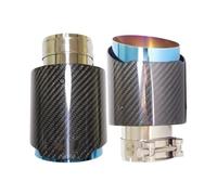 Car Exhaust Pipes 1 Pcs Universal Car Tail Throat Stainless Steel Silencer Blue Plating Twill Glossy Muffler Exhaust Nozzle Tip(63MM IN 76MM OUT)