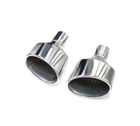 Car Exhaust Pipes For RS5 RS6 A6 2pcs 2.5" Inlet Car Muffler Modified Tailpipe Stainless Steel Black Slant Oval Exhaust Tips(Silver)