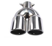 Car Exhaust Tail Adjustable Dual Outlet Straight Section Curved Stainless Steel Exhaust Tailpipe 63-76mm Out Of Two Car Modification Exhausts Tailpipe(Silver)