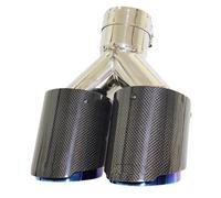 Car Exhaust Tailpipe 1 Pcs Universal Car Carbon Fibre Tail Throat Silencer Length Blue Y-Shaped Double Out Glossy Exhaust Muffler Tip Tail Throat Tail Pipe(101MM)