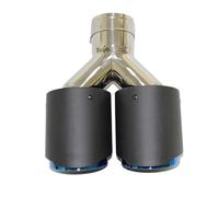 Car Exhaust Tailpipe 1Pcs Y Pipe Dual Car Universal Exhaust Tips Matt Carbon Blue Stainless Double Exit Pipes Muffler Tailpipe Tail Throat Tail Pipe(89MM)