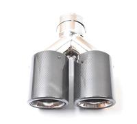 Car Exhaust Tailpipe For Civic Universal Equal Length Dual Glossy Fiber Carbon Exhaust Pipe Stainless Steel Bevel Curly Muffler Tip Rear Exhaust Pipe End Throat(70MM IN 89MM OUT)