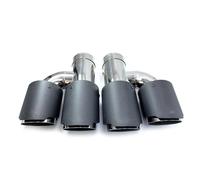Car Exhaust Tip 1 Pair Car Carbon Fiber Matte Muffler Tip H Shape Double Exit Exhaust Pipe Mufflers Nozzle Decoration Universal Stainless Steel Exhaust Whistle(63 IN-114 OUT)