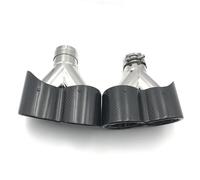 Car Exhaust Tip 1 Pair Glossy Carbon+Silver Stainless Steel Dual Exhaust Pipe End Tail Muffler Tip Universal Y Model Car Tuning Exhaust Whistle(51 IN 180 OUT)