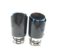 Car Exhaust Tip 1Pcs 63mm 101mm Glossy Carbon Fiber + Blue Stainless Steel Universal Auto Exhaust Tip Tailtip(IN 76MM-OUT 89MM)