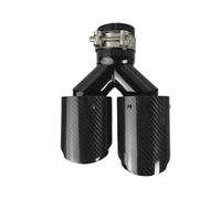Car Exhaust Tip Car Carbon Fiber Glossy Muffler Tip Y Shape Double Exit Exhaust Pipe Mufflers Nozzle Decoration Universal Stainless Black Tail Throat(60mm-101mm-Left)