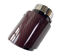 Car Exhaust Tip Glossy Red Carbon Fiber Black Stainless Pipe System Muffler Tailpipe 1Piece Car Exhaust Tail Pipe(ID 57MM-OD 101MM)