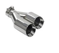 Car Exhaust Trim 1 Piece Exhaust Tip Car Modify Double Outlet Pipe Nozzle Decoration Stainless Tail Pipes Muffler End Pipe(Left in63-out76mm)