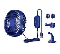 Car Fan for 12V 24V Power Sources, Featuring Three Adjustable Speeds, 360 Degree Rotation, USB Charging Function, and Reliable Suction Cup Mounting (Blue)