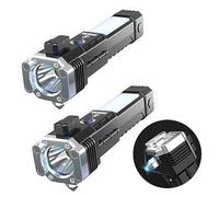 Car Flashlight Multifunctional Torch, Camping Torches LED Super Bright Rechargeable, 12000 Lumens Special Forces Strong Light Flashlight with Safety Hammer [Energy Class A+++] (Silver 2pcs)