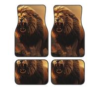 Car Floor Mats 4 Piece Universal Floor Mats Angry Roaring Lion Floor Mats for Cars Rubber Car Mat Set Non-Slip Cars Foot Pad Carpet Decor Heel Pad for most vehicles