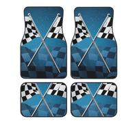 Car Floor Mats 4 Piece Universal Floor Mats Formula Checkered Flags Pattern Floor Mats for Cars Rubber Car Mat Set Non-Slip Cars Foot Pad Carpet Decor Heel Pad for most vehicles