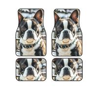 Car Floor Mats 4 Piece Universal Rubber Car Mat Set Lovely Boston Terrier Floor Mats for Cars Non-Slip Foot Pad Cars Carpet Decor Heel Pad for most vehicles