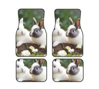 Car Floor Mats 4 Piece Universal Rubber Car Mat Set Two Little Cute Rabbits Floor Mats for Cars Non-Slip Foot Pad Cars Carpet Decor Heel Pad for most vehicles