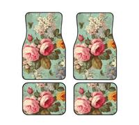 Car Floor Mats 4 Piece Universal Rubber Car Mat Set Vintage Floral Flowers Floor Mats for Cars Non-Slip Foot Pad Cars Carpet Decor Heel Pad for most vehicles