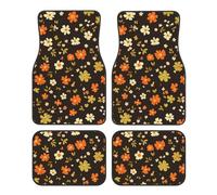 Car Floor Mats 4 Pieces Daisy Floral Front and Rear Foot Mats, Cute Flower Anti-Slip Rubber Backing Car Mats Carpets Universal Fit SUV, Vans, Sedans, Trucks Decor