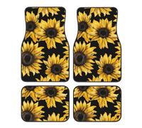 Car Floor Mats 4 Pieces Yellow Sunflower Theme Front and Rear Foot Mats, Anti-Slip Rubber Backing Car Mats Carpets Universal Fit SUV, Vans, Sedans, Trucks Decor