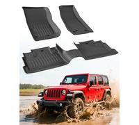 Car Floor Mats for Jeep Wrangler JK Unlimited：2007-2018 4-Door (NOT for JL/2-Door), Custom Fit TPE All-Weather Floor Liners, Waterproof Anti-Slip Black Mats for 1st & 2nd Row Interior Protection