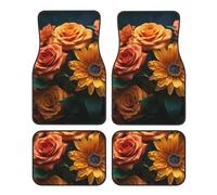 Car Floor Mats Four-Piece Set Non-Slip Automotive Front Rear Floor Foot Mats Sunflower and Rose Car Mats Auto Accessories Universal Automotive Floor Carpets for Cars Trucks SUV Sedans