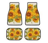 Car Floor Mats Fresh Sunflower Printed Scenery Sets of 4 Pieces Non Slip Automotive Floor Mats All-Weather Front Rear Car