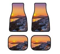Car Floor Mats Greece Island Sunset Landscape Printed Scenery Sets of 4 Pieces Non Slip Automotive Floor Mats All-Weather Front Rear Car