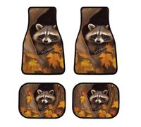 Car Floor Mats Raccoon in The Fall Tree Hole Printed Scenery Sets of 4 Pieces Non Slip Automotive Floor Mats All-Weather Front Rear Car