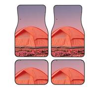 Car Floor Mats Set Durable Polyester Foot Mats with Unique Red Tent Print Design Easy Install