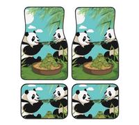 Car Floor Mats Set Durable Polyester Foot Mats with Unique Two cute big pandas Print Design Easy Install