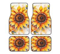 Car Floor Mats Set Durable Polyester Foot Mats with Unique Yellow Sunflower in Oil Print Design Easy Install