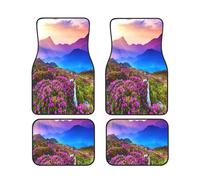 Car Floor Mats Set Of 4, Mountain Floral Landscape Vehicle Front Rear Carpets Mats, Heavy Duty Hard Wearing Carpet, Waterproof Car Floor Mats For Cars Suvs Trucks, Non-Slip, All Weather Driving