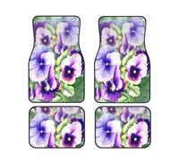 Car Floor Mats Set Of 4, Pansy Perfection Vehicle Front Rear Carpets Mats, Heavy Duty Hard Wearing Carpet, Waterproof Neoprene Car Floor Mats For Cars Suvs Trucks, Non-Slip, All Weather Driving