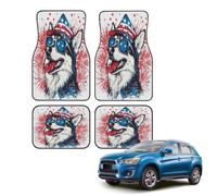 Car Floor Mats Set of 4, Patriotic Dog With American Flag Fireworks Universal Non-Slip Car Floor Carpets, Car Accessories Universal Fit for Car SUV Truck