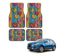 Car Floor Mats Set of 4, Retro Love Hearts On The Wooden Board Universal Non-Slip Car Floor Carpets, Car Accessories Universal Fit for Car SUV Truck