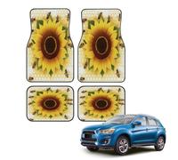 Car Floor Mats Set of 4, Sunflower Bees Universal Non-Slip Car Floor Carpets, Car Accessories Universal Fit for Car SUV Truck