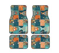 Car Floor Mats set Of 4 Waterproof Universal Fit Car Mats for Women Men Colorful Squares for Fish Car Carpet Mats All Weather Protection Heavy Duty Floor Liners for Cars SUVs and Trucks