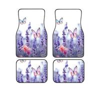 Car Floor Mats set Of 4 Waterproof Universal Fit Car Mats for Women Men Lavender Flower and Butterflies Car Carpet Mats All Weather Protection Heavy Duty Floor Liners for Cars SUVs and Trucks