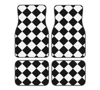 Car Floor Mats Set of 4pcs Car Carpet, Black And White Abstract Checkered Diamond Universal Car Floor Rugs Car Accessories for Sedan, SUVs, Truck, Vans