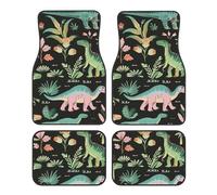 Car Floor Mats Set of 4pcs Car Carpet, Cartoon Dinosaur Palm Botanical Tropical Universal Car Floor Rugs Car Accessories for Sedan, SUVs, Truck, Vans