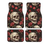 Car Floor Mats Set of 4pcs Car Carpet, Sugar Skull Halloween Red Rose Flower Skeleton Print Universal Car Floor Rugs Car Accessories for Sedan, SUVs, Truck, Vans