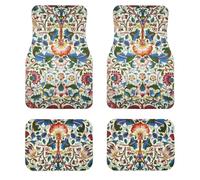 Car Floor Mats:Tech Cloth Top with Exquisite Designs,William Morris,Non-Slip Rubber Backing,Front (26.8x17.3in) & Rear (13x17.3in) Set, 4 Pieces, Water-Absorbent & Easy to Clean